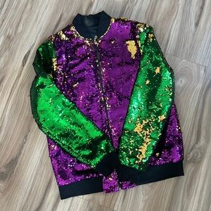 Purple, green and gold sequin jacket